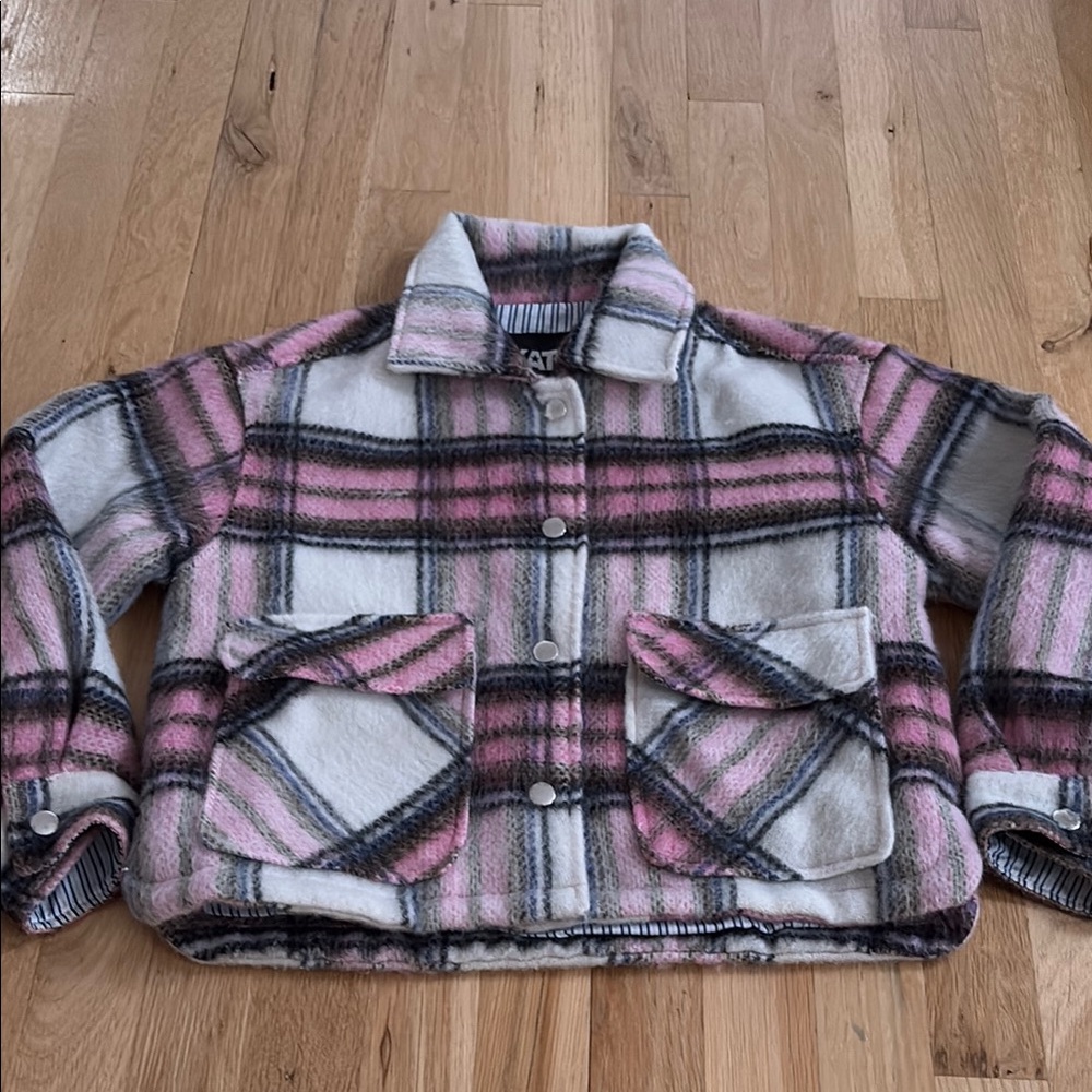 Katie J NYC Girls Pink and Gray Plaid Coat Size L